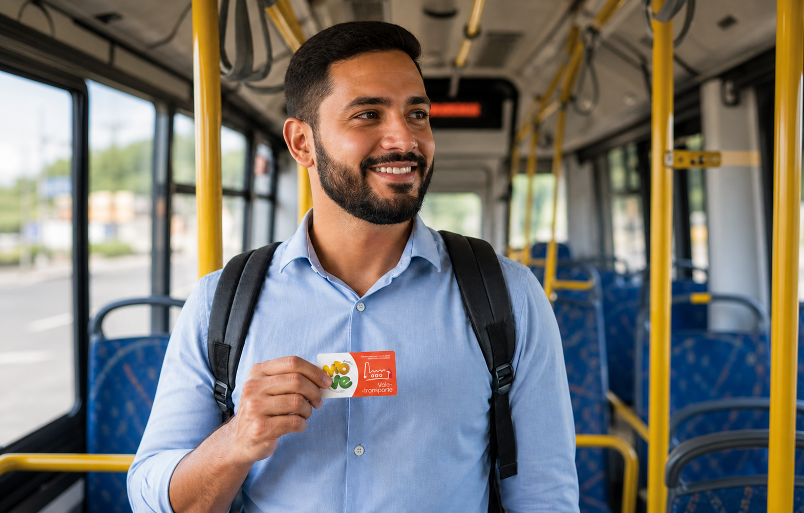 Colaborador segurando cartão MOVE VT