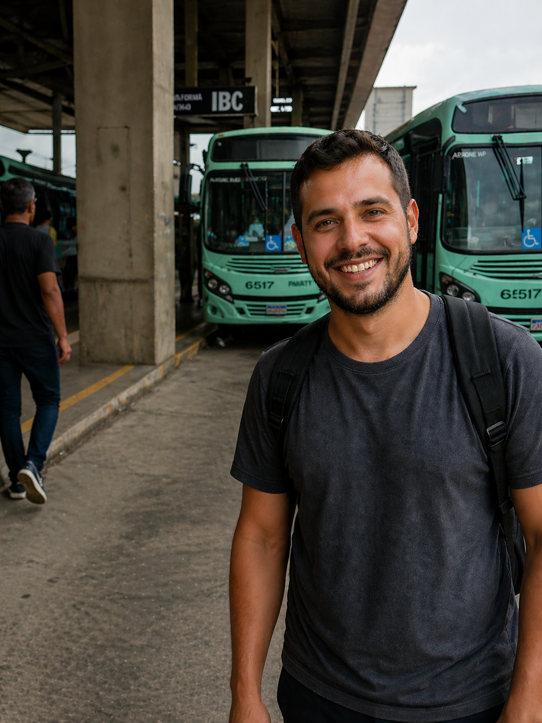Cidadão da campanha em plataforma de ônibus de Matão